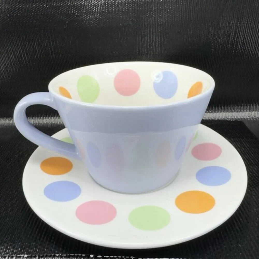 2006 Starbucks Lavender Polka Dot Coffee Mug Cup and Saucer Plate Set‎ 12oz VTG